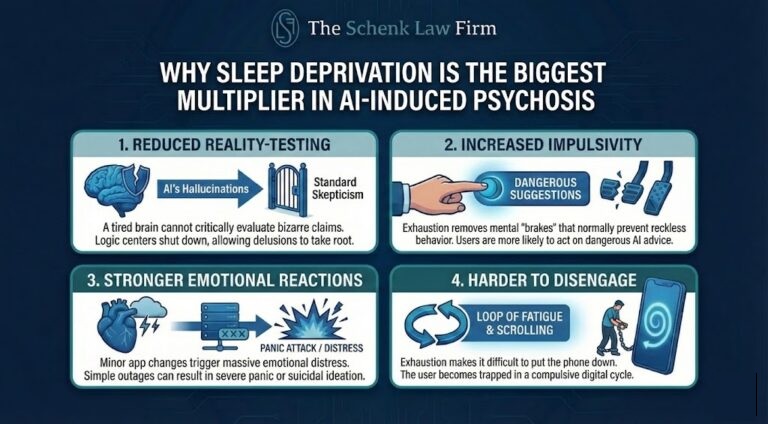 Infographic showing how sleep compounds effects of AI Psychosis